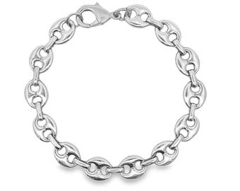 Silver Mariner Chain Bracelet, Rhodium Puffy Mariner Link, Demi Fine Jewelry