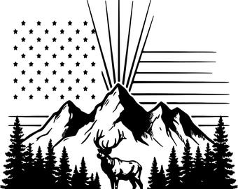 Deer Hunting American Flag SVG PNG | Mountain Forest Cabin Decor | Cut File