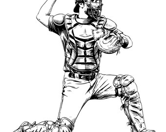 Softball Catcher boy SVG PNG | Fastpitch Player Silhouette | Game Day Team Mom Cut File