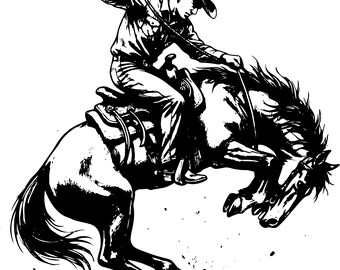 Rodeo Cowboy Silhouette SVG PNG | Bucking Horse Western Art | Cut File Instant Download