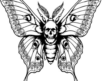 Death Head Moth SVG PNG | Gothic Skull Butterfly Occult Art | Halloween Decor Cut File