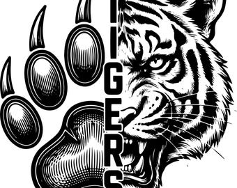 Tigers Mascot SVG PNG | Detailed Engraving Team Logo | Game Day T-Shirt Cut File Download