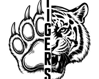 Tigers Mascot SVG PNG, Outline Team Logo, Game Day Cut File