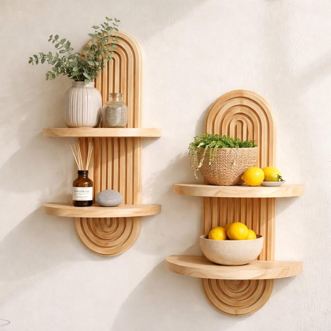 Wooden Arch Wall Shelf – Handmade Natural Wood Floating Shelves ...