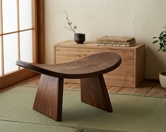 Banco de meditación de madera hecho a mano - Taburete ergonómico para yoga - Asiento curvo para la oración