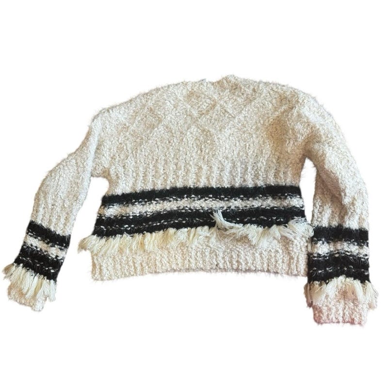 Sweter Anthropologie Amadi Cora z frędzlami w kolorze kremowo-czarnym, rozmiar S zdjęcie 7