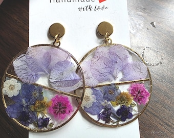 スプリットゴールドサークルスプリングフラワーイヤリング