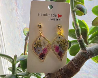 押し花のスタッド/ダングルイヤリング