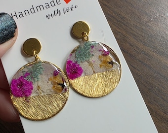 金メッキの花型樹脂製サークルピアス、変色しにくいスタッドピアス