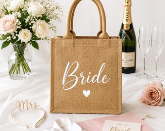 Personalized Burlap Bride Tote Bag | Custom Bridesmaid Gift | Wedding Welcome Bag | Bridal Shower Gift | Wedding Day Tote