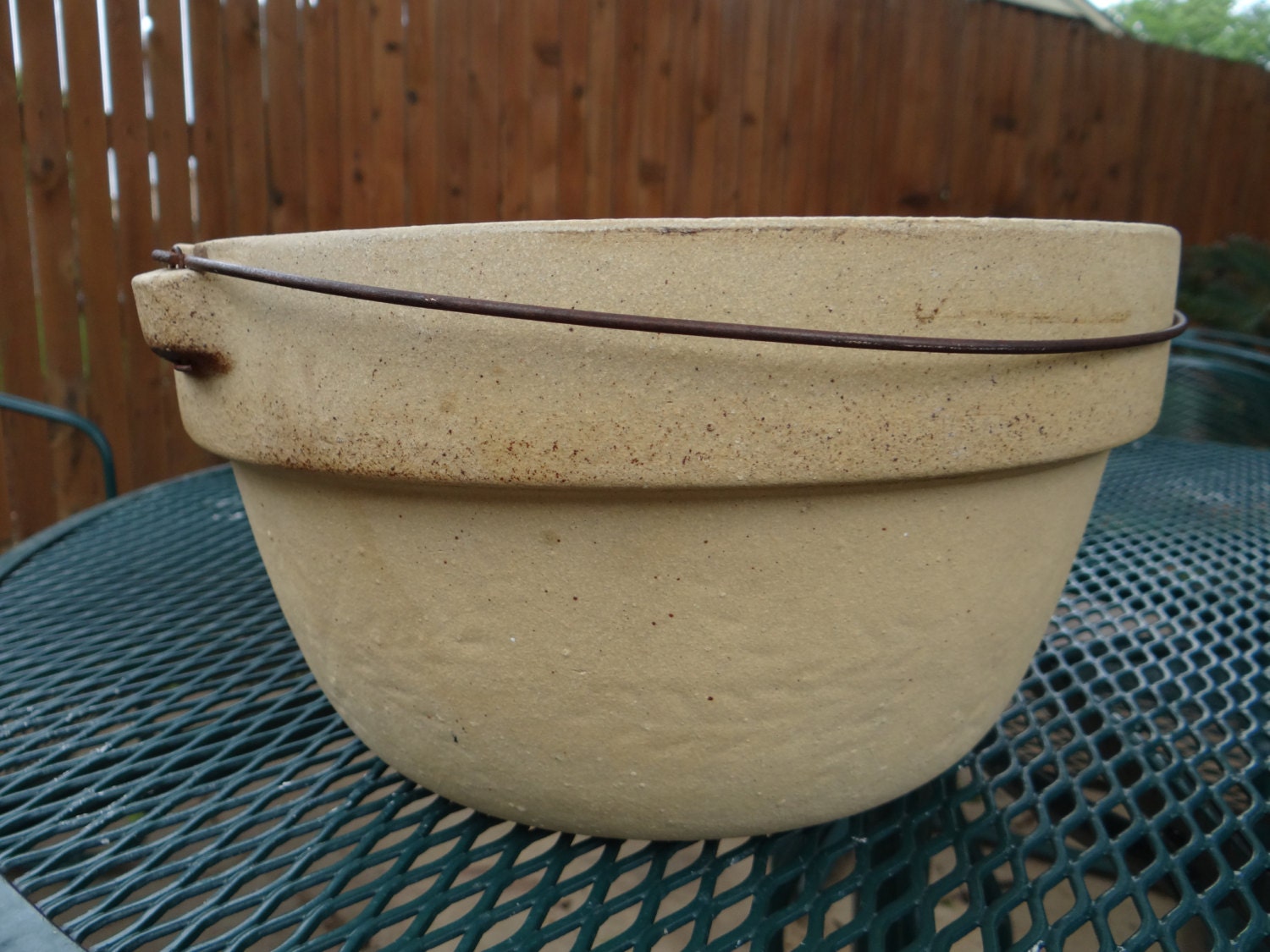 Vintage Stoneware Crock Bowl with Wire Bale Handle Etsy