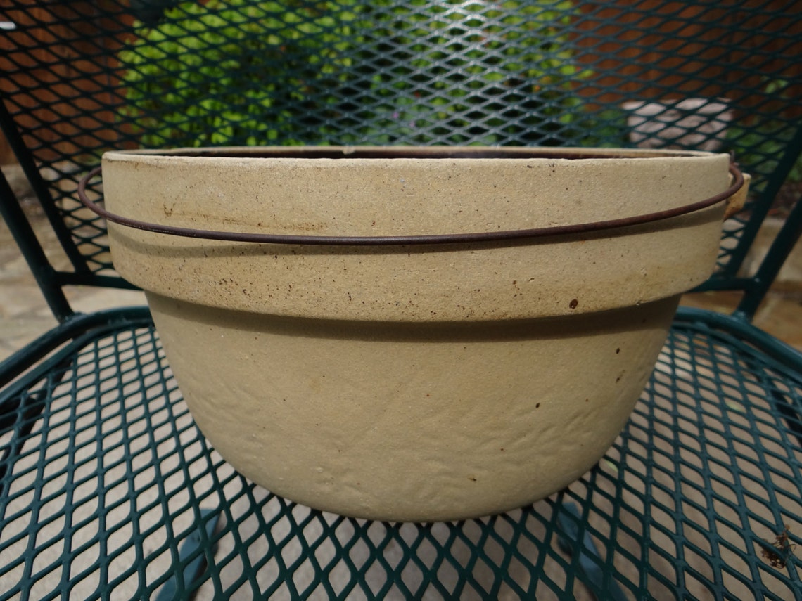 Vintage Stoneware Crock Bowl with Wire Bale Handle Etsy