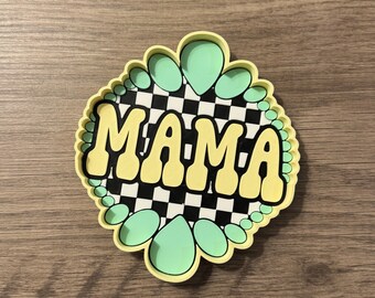 Vide-poches personnalisable Mama | Motif floral en damier