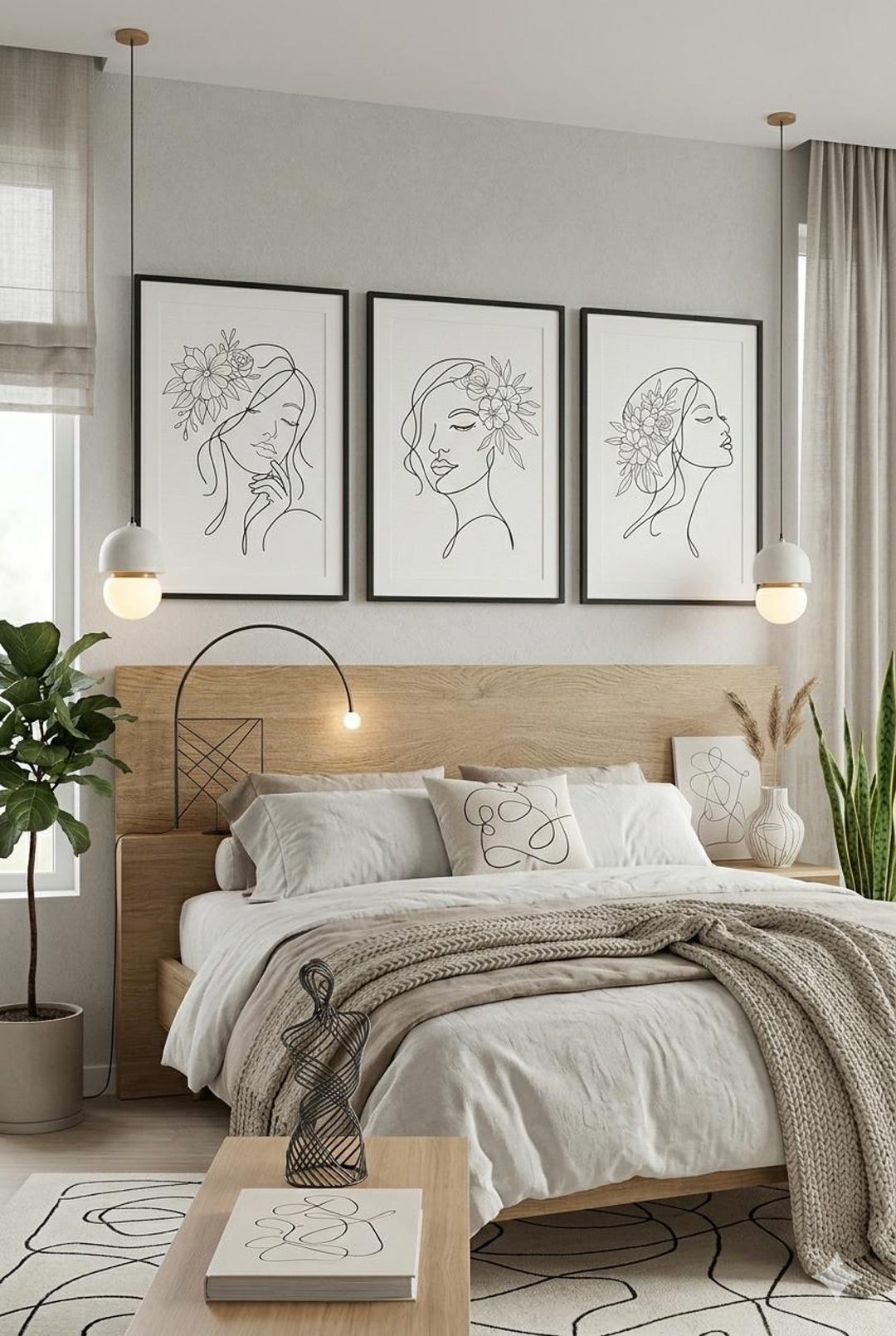 Minimalist Woman Line Art Print, Boho Abstract Portrait (digital ...