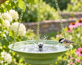 Solar Hanging Bird Bath Fountain, Metal Birdbath Bubbler for Outdoor Garden Patio, Hanging Bird Water Bowl Yard Decor