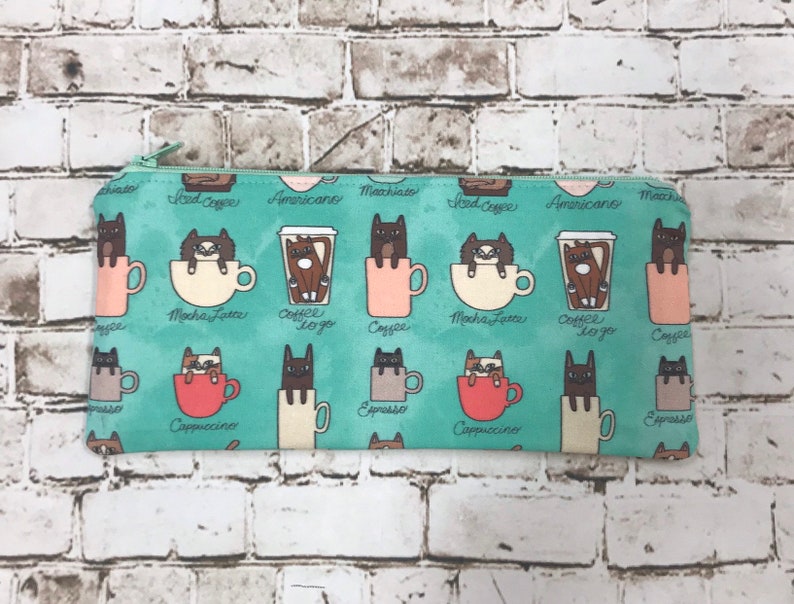 Coffee cat Zipper Pouch pencil pouch cat pouch gift for her under 15