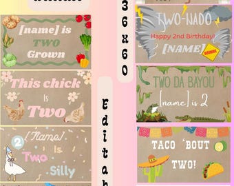 2nd Birthday Banner Templates Bundle | Editable Party Banners (Digital Download)
