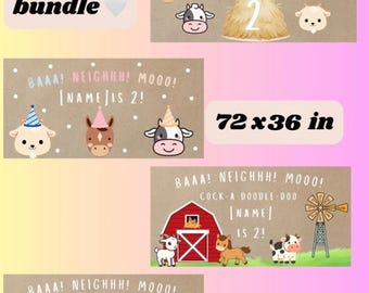 Farmer Birthday Banner Template | Baaa,Neighhh,Mooo | Editable Canva Template 3ftx6ft