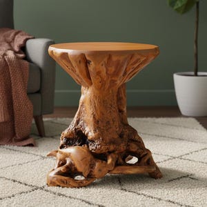 Rustic Azalea Root Stump Side Table: Natural Live Edge Accent Furniture