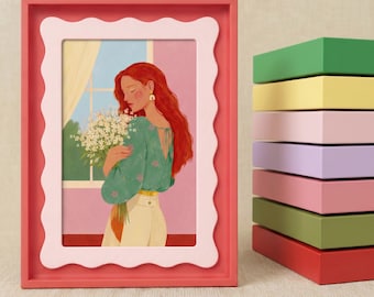 Wavy Double Color Picture Frame, Cute Scalloped Wall Art Frame, Gallery Wall Decor,Desk Tabletop Display Frame, Multiple Sizes & Colors Gift
