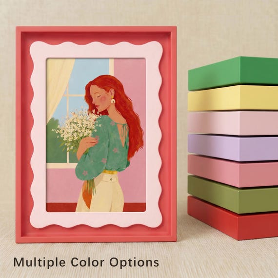 Wavy Double Color Picture Frame, Cute Scalloped Wall Art Frame, Gallery Wall Decor,Desk Tabletop Display Frame, Multiple Sizes & Colors Gift