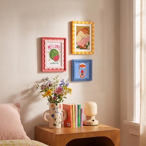 Colorful Fun Bobbin Wavy Picture Frame Set, Cute Gallery Wall Frames, Boho Pastel Photo Frames for Desk & Wall Decor, Unique Gift for Home