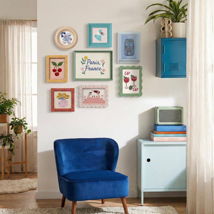 Pretty Frame Set Whimsical Gallery Wall Picture Frame Set, Colorful Danish Pastel Photo ...
