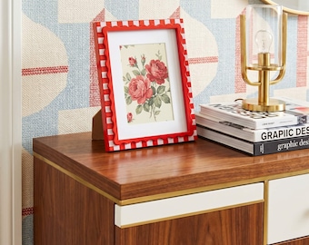 Bilderrahmen mit gewelltem Rand, 4x6/5x7/8x10, Rot/Orange/Blau, gewellt gestreifter Rahmen mit Passepartout für die Galeriewand, Geschenk für Sie