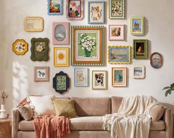 Vintage Colorful Mix and Match Picture Frame Set, Curated Eclectic Photo Frames, Boho Wall Decor Gallery Wall Kit (Single/Set)