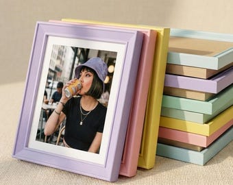 Custom Modern Cream Colorful Picture Frame, Sweet Pastel 5 Color Options and Multi-Size, Dual Use for Wall & Desk, Aesthetic Room Decoration