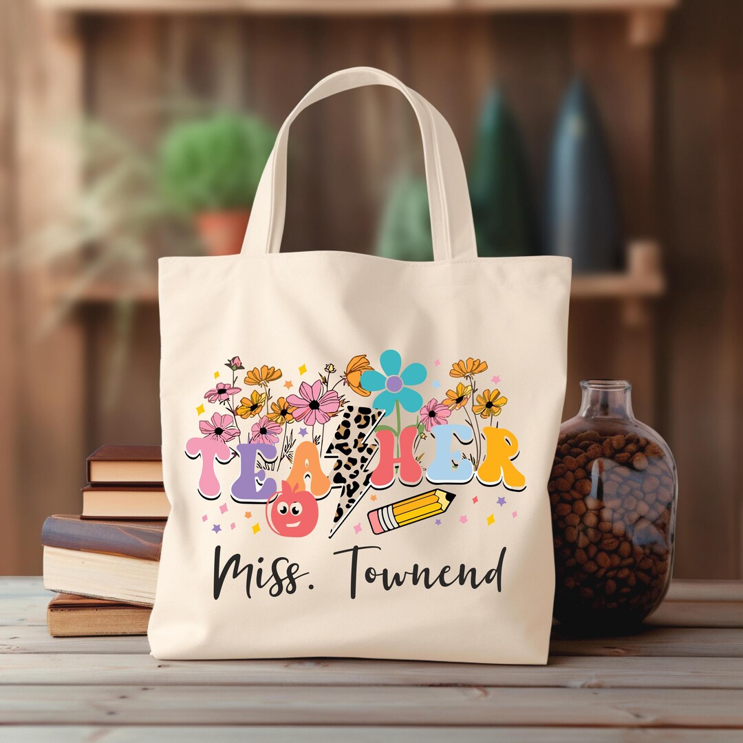 Personalized Teacher Tote Bag, Custom Name Floral Gift, School Bag - Etsy