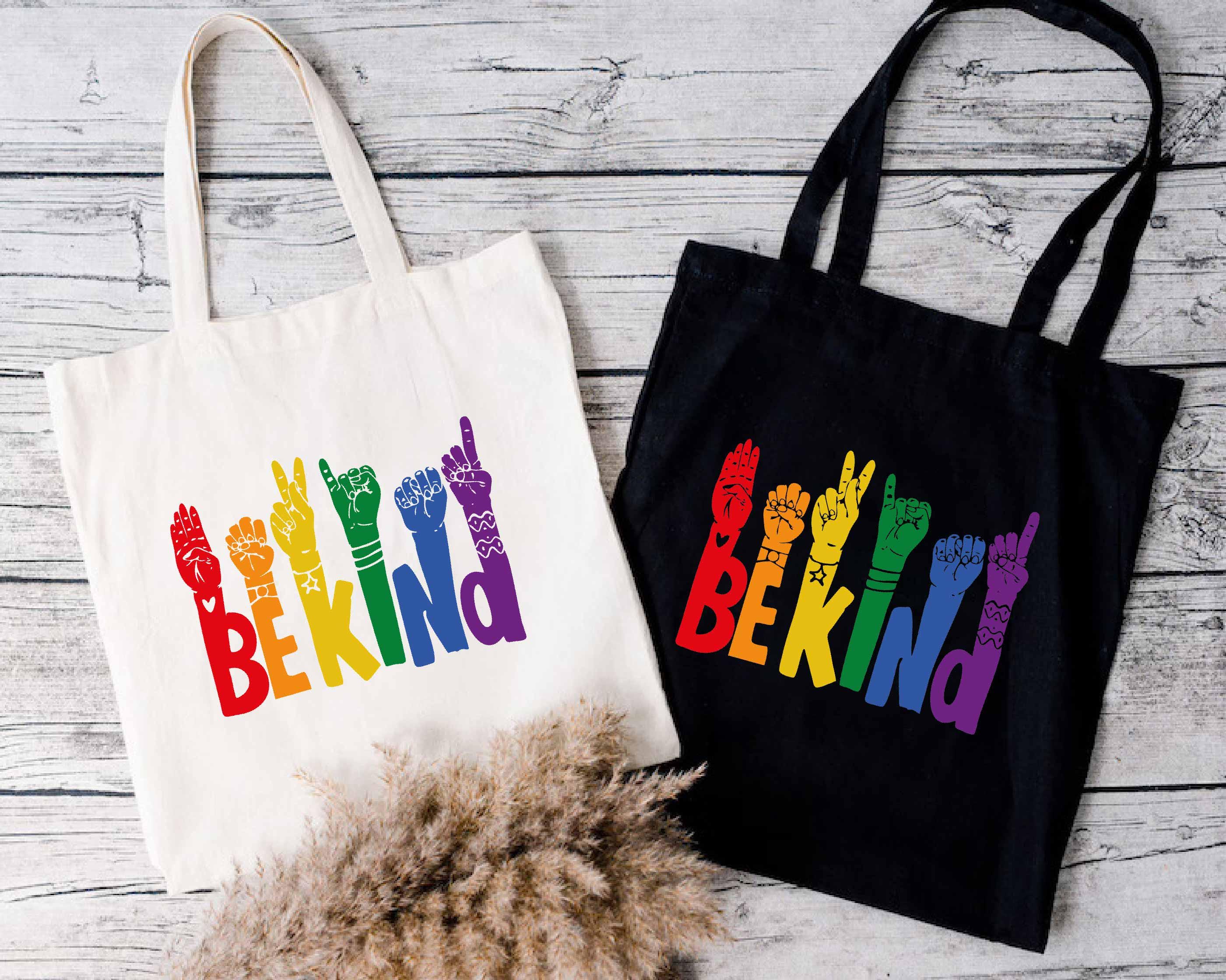 Gift Inclusion Sign ASL Be Kind Tote Bag, Sign Language Rainbow Gift, Inclusion Canvas Bag ...