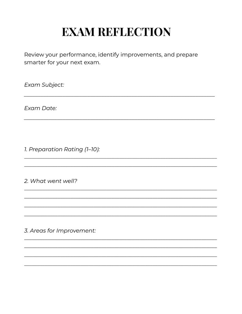 Exam Reflection Example Finals Week Planner Printable PDF | Exam Study Planner for Students - Etsy