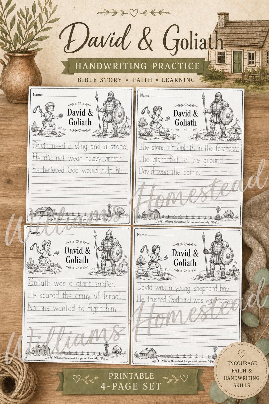 David & Goliath Handwriting Practice | 1-3 Grade Homeschool Printable ...
