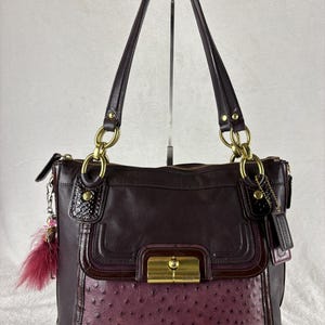 Coach Kristin Spectator North-South Zip Tote in Eggplant/Plum/Ostrich Embossed and Patent Leather with Charm image 1