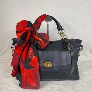 Coach Campbell Turnlock Satchel in Black Smooth Grain Leather with Scarf
