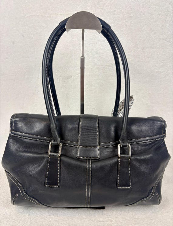 Coach Vintage Y2K Soho Hampton Black Leather Flap Sat… - Gem
