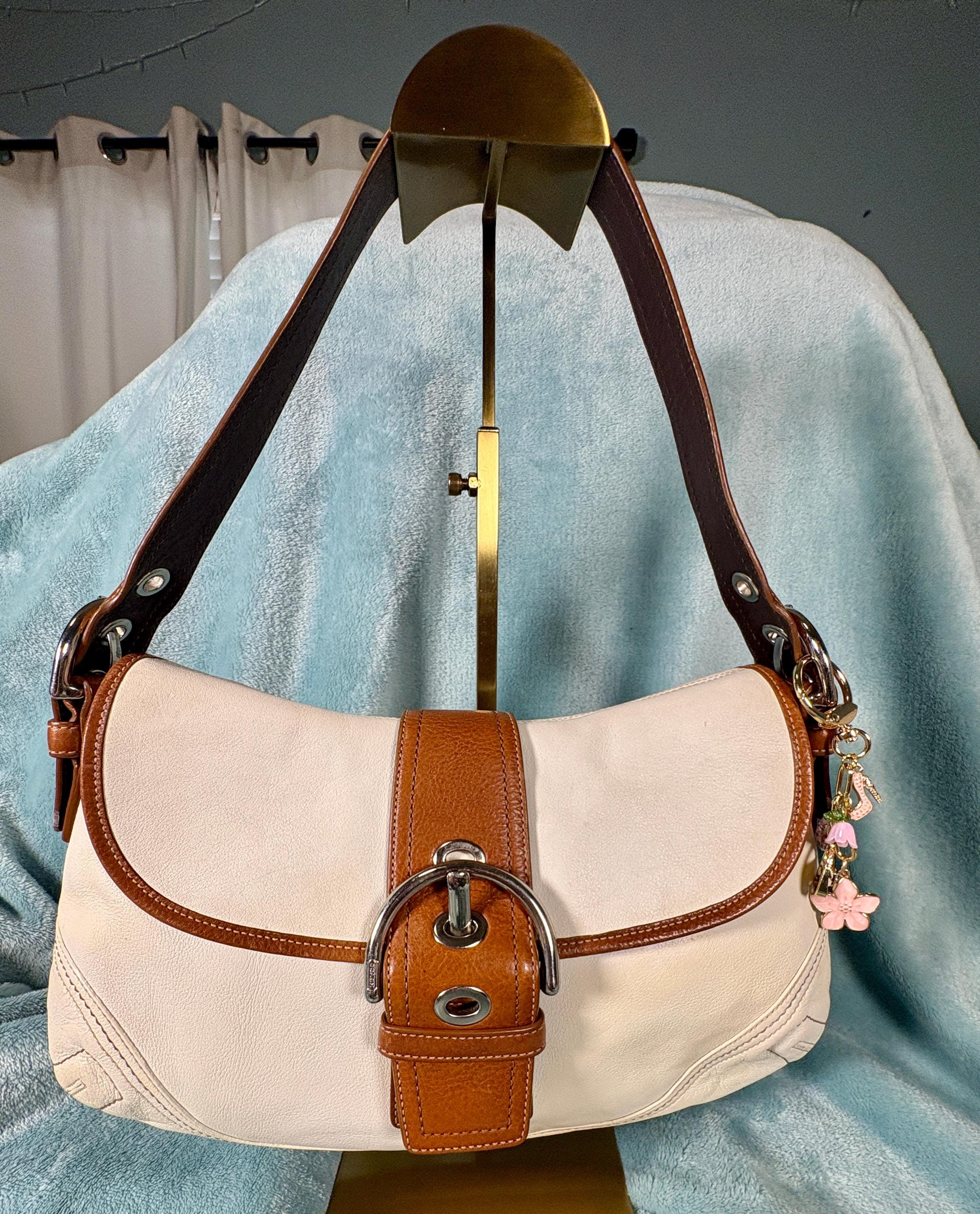 Coach Y2K Soho Flap Shoulder Bag in White With Charm - Etsy