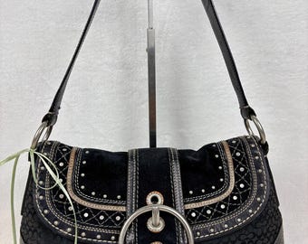Coach Soho Signature Jacquard Green Shoulder Bag Y2K Buckle F15668