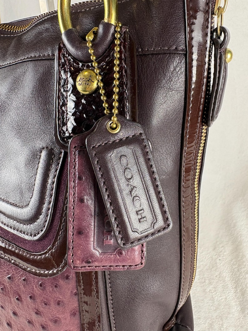 Coach Kristin Spectator North-South Zip Tote in Eggplant/Plum/Ostrich Embossed and Patent Leather with Charm image 18