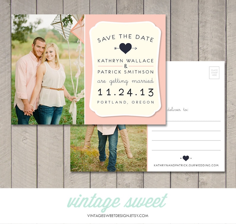 Save the Date Postcard Printable by Vintage Sweet Etsy