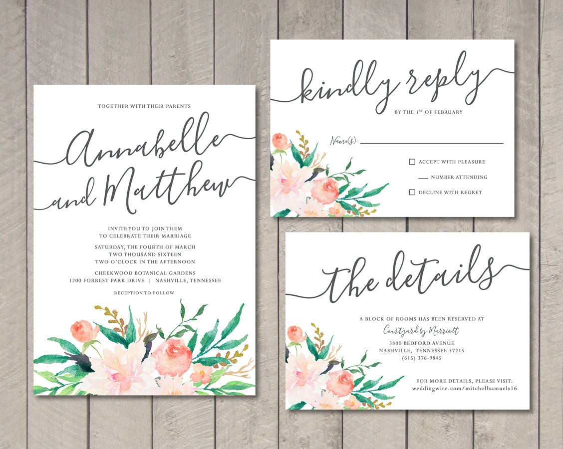 Blush Floral Wedding Invitation RSVP Details Card | Etsy