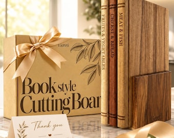 Wood Cutting Board Set with Stand, Book Style 3-Piece Solid Wood Cutting Boards, Housewarming & Wedding Gift