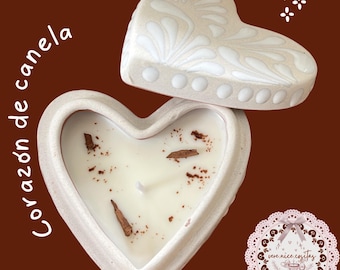 Corazón de Canela | Hand-Poured Cinnamon Candle in a Reusable Heart-Shaped Keepsake Box | 4 oz Soy Wax Candle