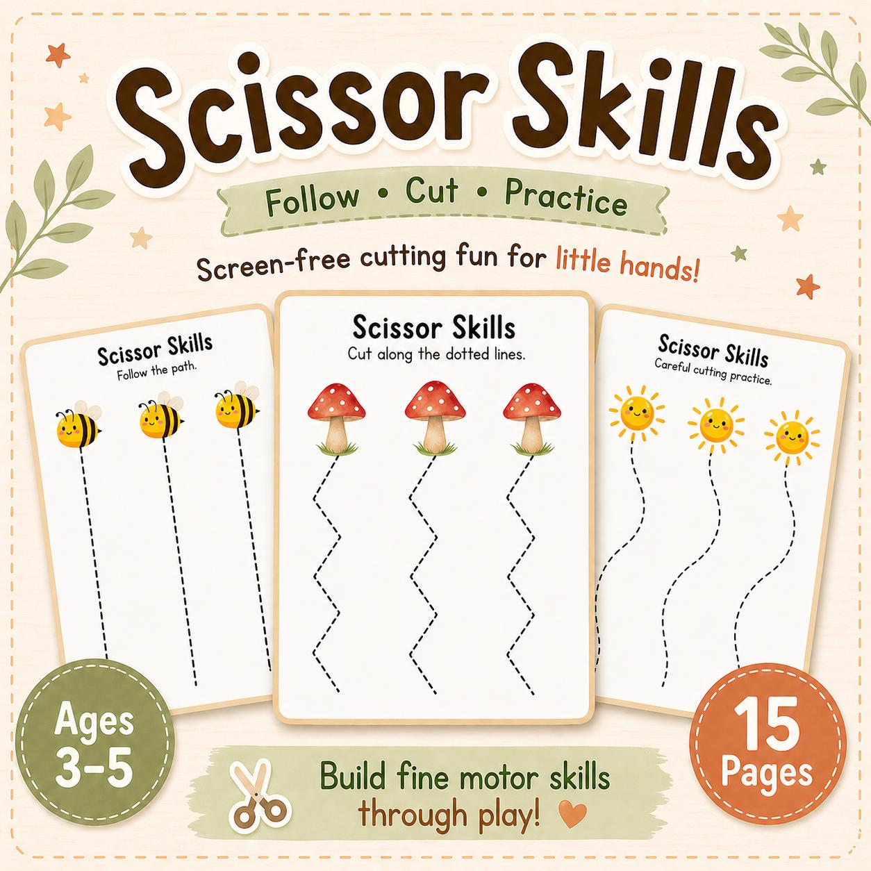 Scissor Skills Activity Book for Kids Printable Cutting Practice Fine ...
