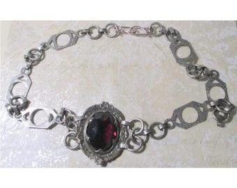Vintage Victorian Pendant Necklace, Unique Chain, Amethyst Stone Edwardian