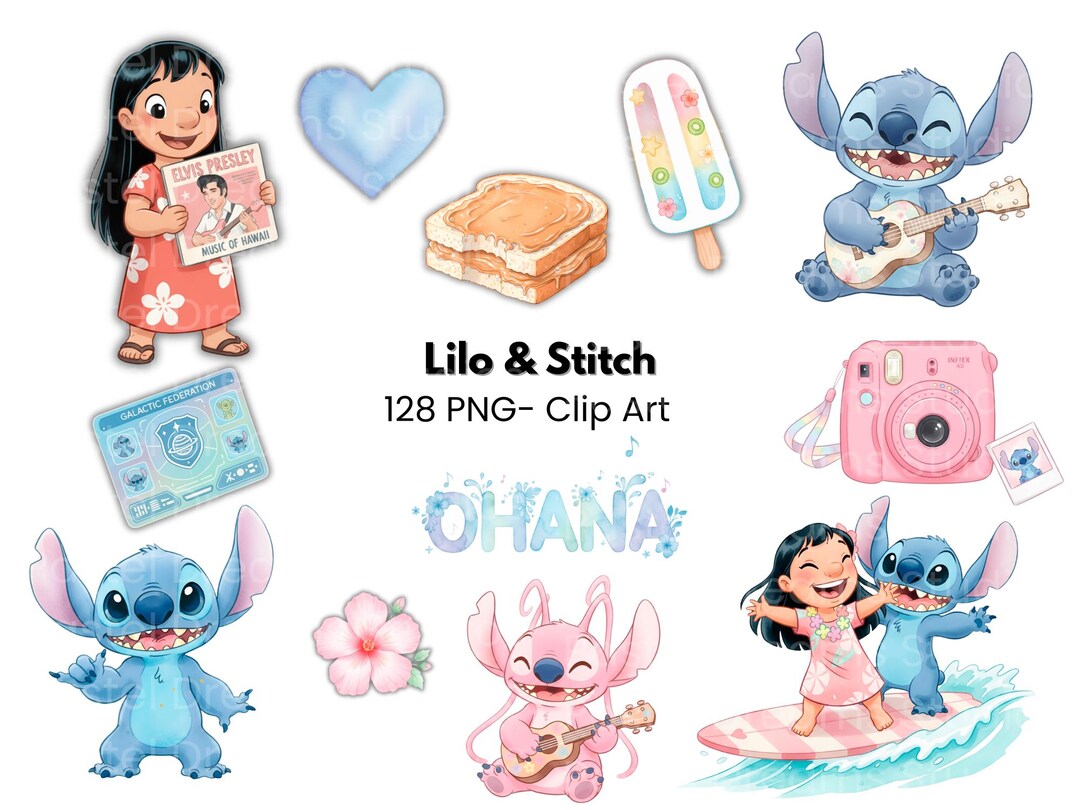 Vector Stish Lilo & Stitch Hawaiian Watercolor Clip Art Bundle (128 PNG Files) - Etsy
