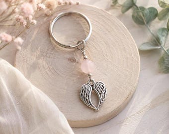 Llavero de cuarzo rosa, regalo para ella / Amuleto del mes de abril / Llavero de cristal con significado