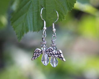 Pendientes de ángel / Joyería colgante conmemorativa inspirada en la fe, tono plateado