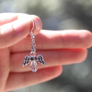 Pendientes de ángel / Joyería colgante conmemorativa inspirada en la fe, tono plateado imagen 5